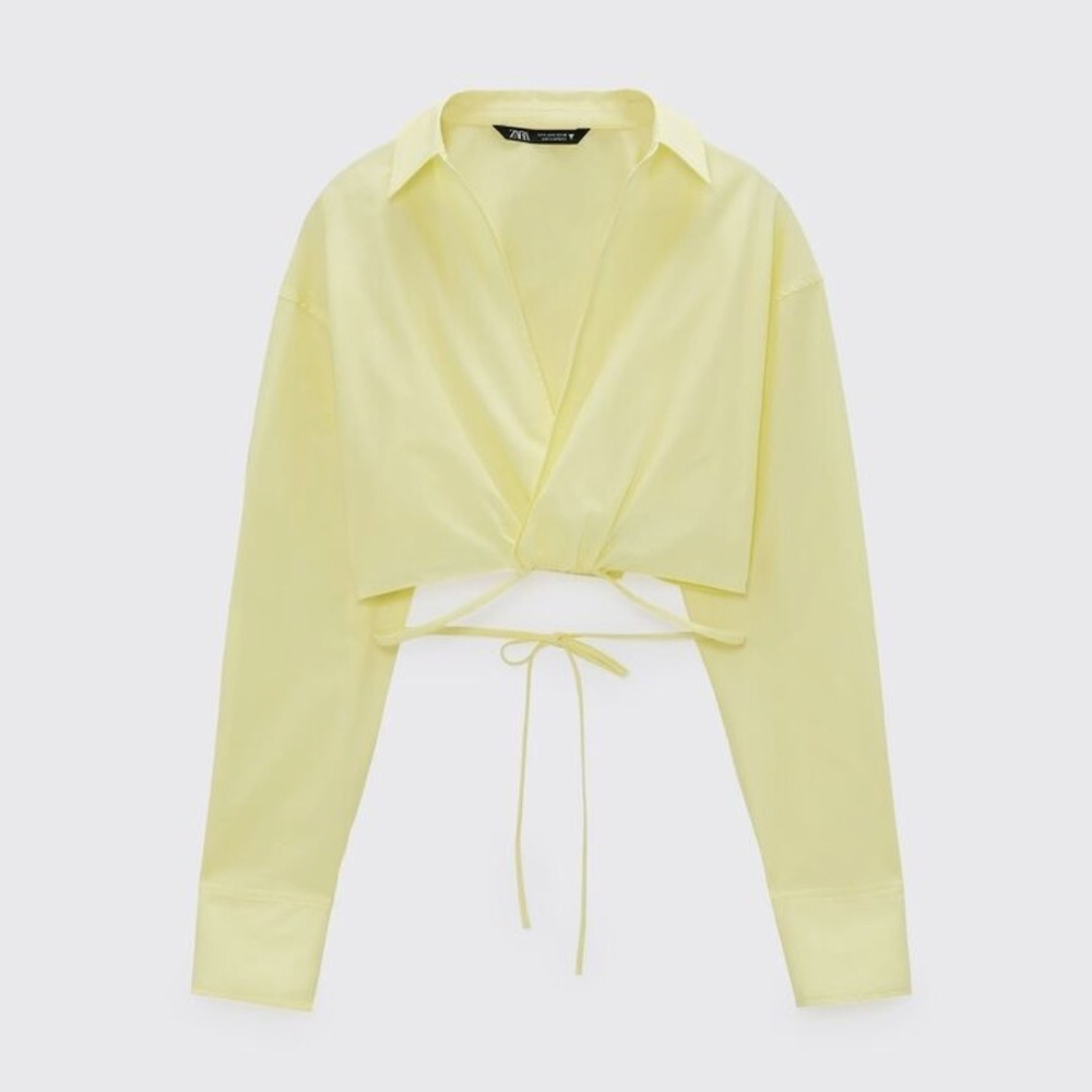 Zara Yellow Wrap Long Sleeve Collared Crop